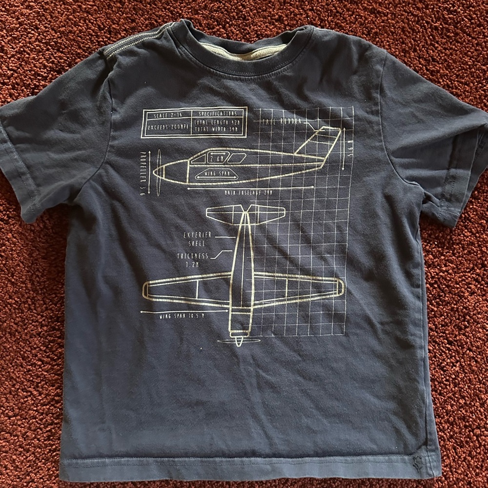 Hanna Andersson Navy Tee with Aircraft Blueprint